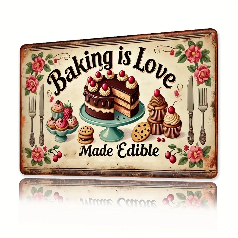 Kitchen For Baking - ルームデコレーション ヴィンテージベーキングイズラブメタルティンサイン、素朴なキッチンの壁飾り、家庭、庭、ガレージ、ホテル用の鉄製ポスター、ヴィンテージベーキングイズラブメタルティンサイン、素朴なスタイルのキッチンの壁飾り、鉄製ポスター