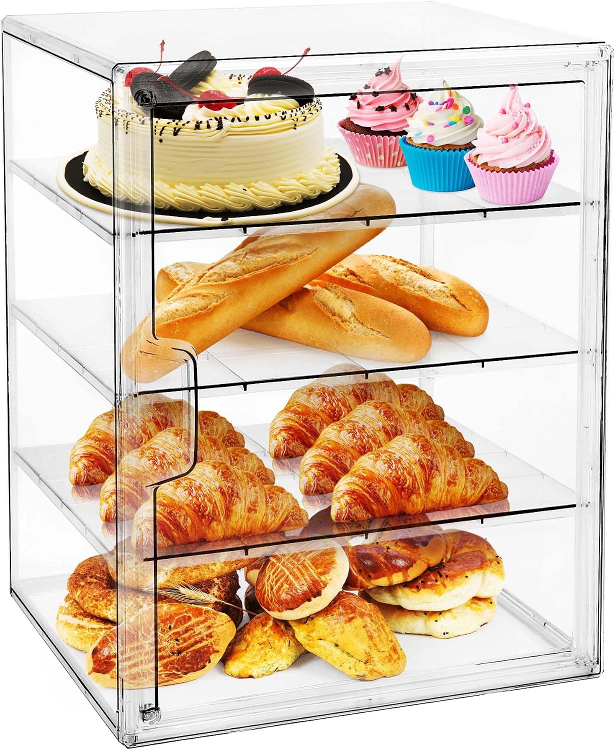 Kitchen Baking Tray Storage - ペストリーディスプレイケース、キッチンカウンター用ブレッドボックス、4段調整可能なブレッドボックス、自家製パン、マフィン、ベーグル用大容量ブレッドボックス、ブレッドホルダー1個入り