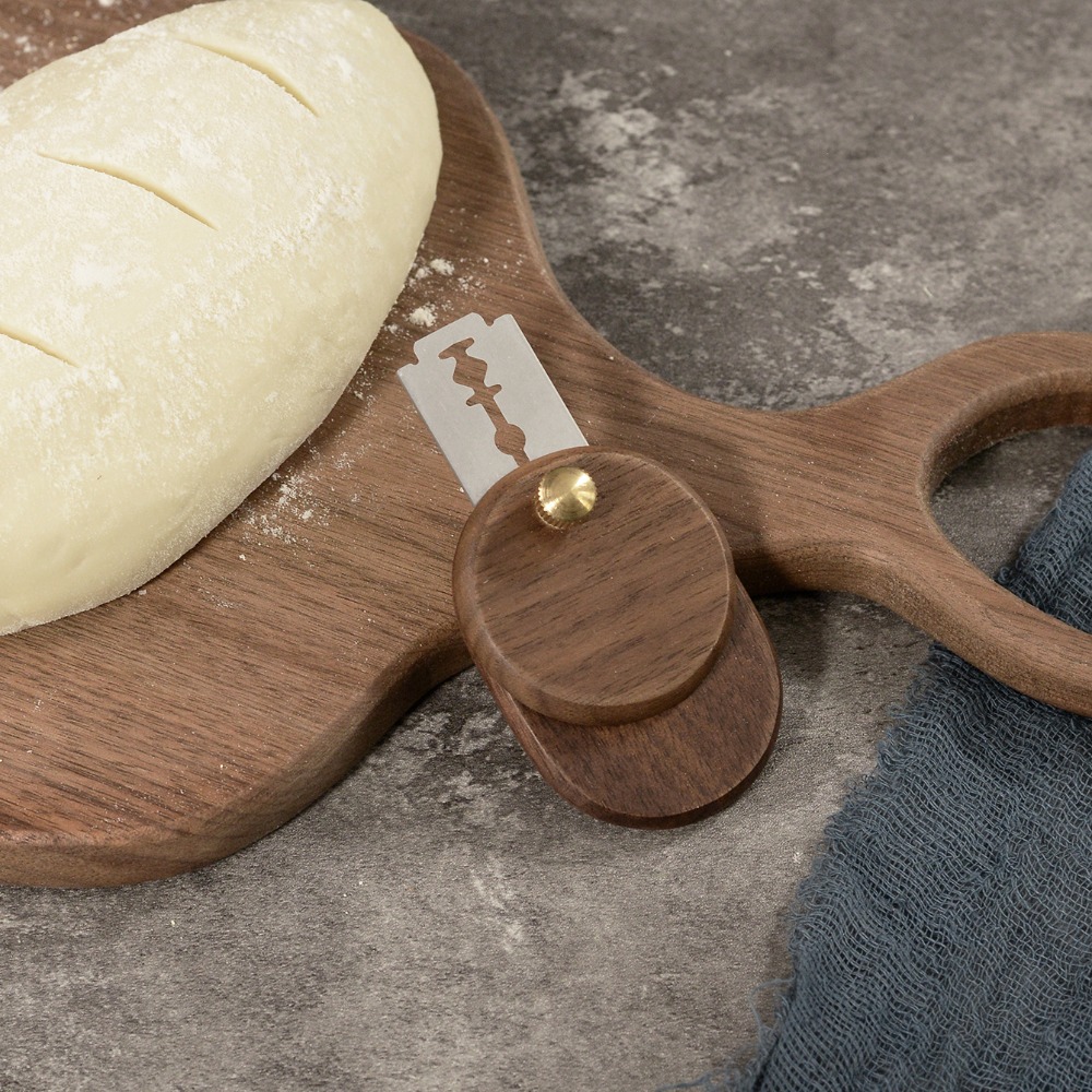 Bread Lame Scoring - 折りたたみ式木製ハンドルパン切り包丁、交換可能な5枚刃付き、生地溝切りカッター、ヴィンテージプロ仕様