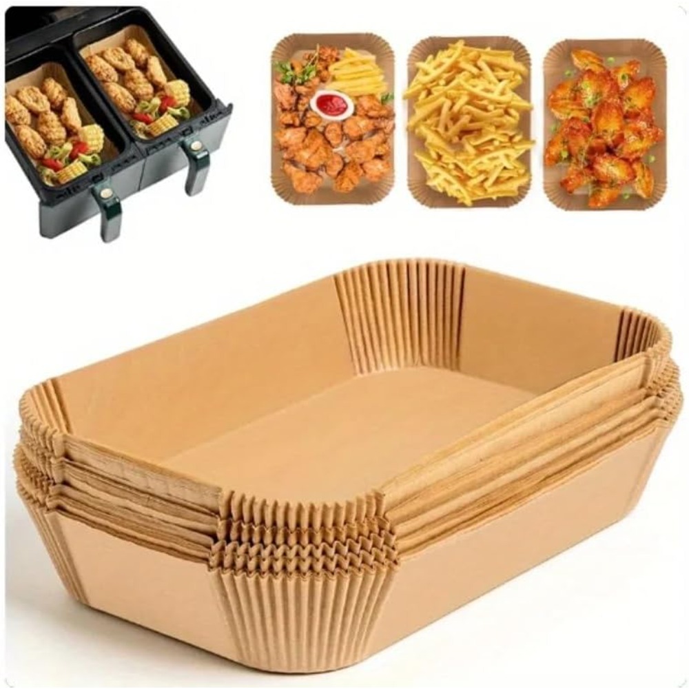Kitchen Baking Store - 50/100 個使い捨てエアフライヤー紙長方形キッチンベーキングエアフライヤーマット耐油電子レンジバーベキューベーキングペーパーアクセサリー