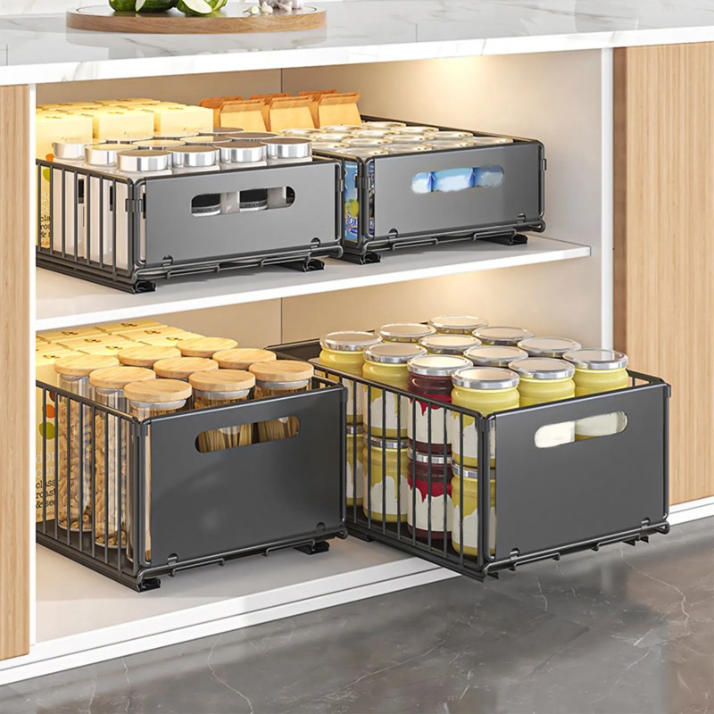 Kitchen Baking Tray Storage - 1個入り キッチン収納ラック スライドレール付き 引き出し式 キッチン収納トレイ スパイスボックス収納ラック