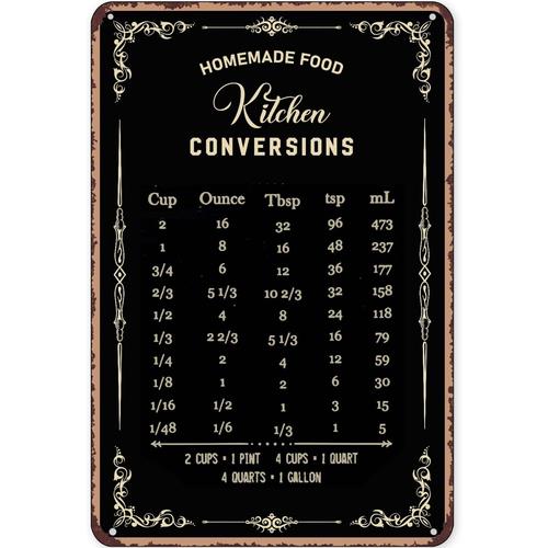 Kitchen Baking Conversion Chart - 素朴なブリキ看板装飾 ベーキングサイン 壁飾り キッチン変換表 ベーキング