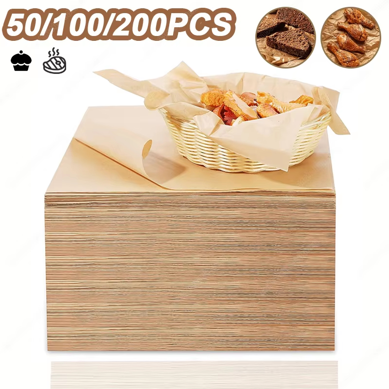 Kitchen Bakery - ベーキングペーパー,パーチメントシート,エアフライヤーグリル,長方形マット,パン,ケーキ,ベーキングパッド,キッチン,オーブン,50, 100, 200個