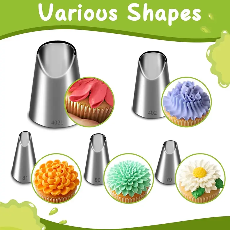 Kitchen Baking Decor - 5個入りステンレス製パイピングノズルセット、菊型アイシングノズル、キッチンアクセサリー、製菓道具、DIYケーキデコレーション用
