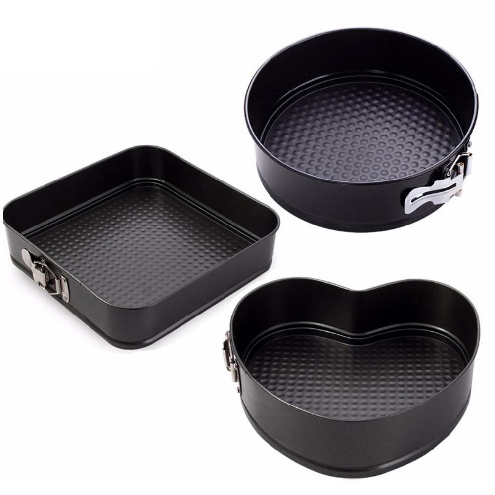 Springform Pan Set - 3ピース/セットノンスティックspringformケーキパン金属ベーキングケーキ型と底ラウンドハート正方形耐熱皿パン