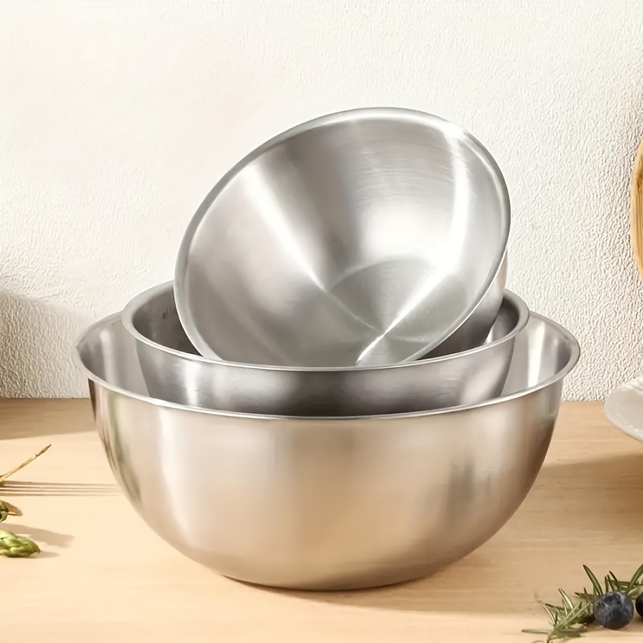 Kitchen Baking Store - 3個セット ステンレス製サラダボウルセット ミキシングボウル、ベーキング、グリル、調理、アウトドア、キッチンでの使用に適しており、収納も簡単です。