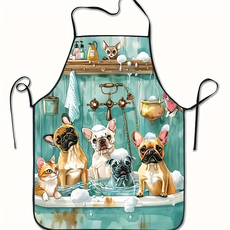 Baking Kitchen At Home - ファッション漫画犬の入浴パターンエプロン キッチンや家庭でのベーキング用 完璧なハロウィーンやクリスマスのギフト