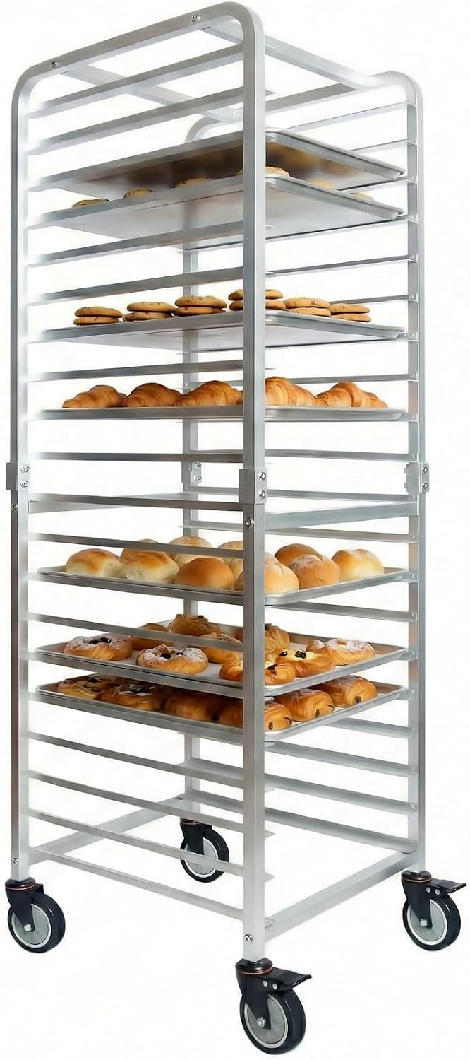 Commercial Kitchen For Baking - 業務用20段ステンレス製シートパンラック（車輪付き）、移動式ベーカリー冷却カート、高速パンラック、頑丈な収納オーガナイザー（レストランキッチン用、シルバー）