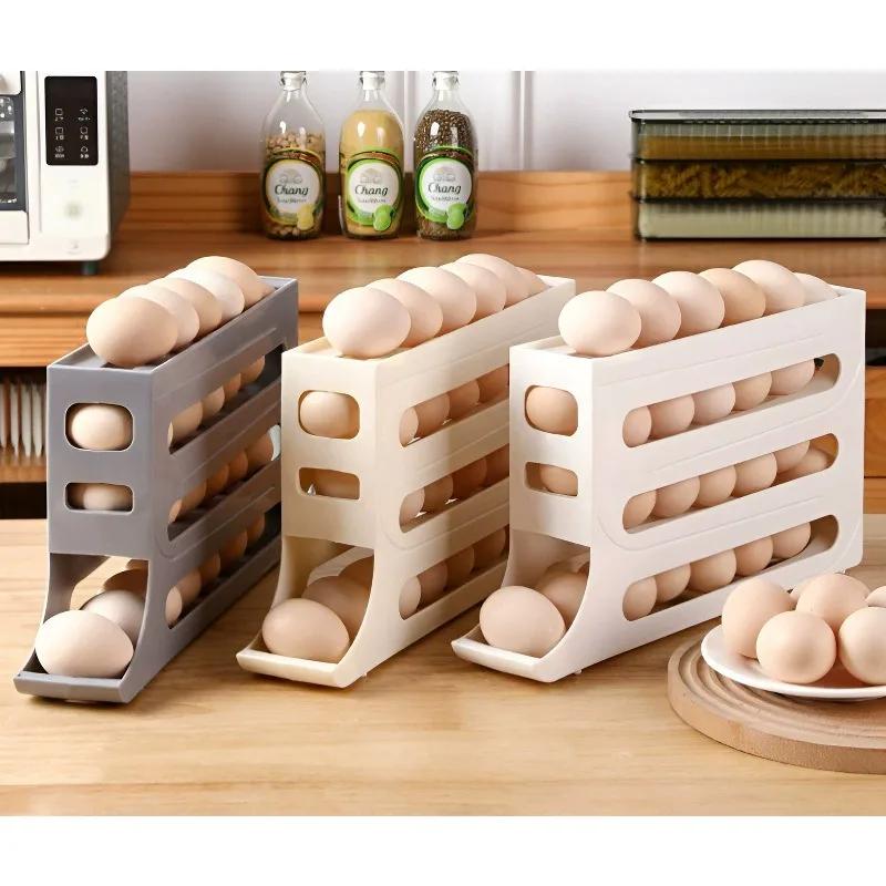 Kitchen Baking Tray Storage - 冷蔵庫用卵収納ボックス、回転式キッチンコンテナ、卵回転ラック、家庭用大容量冷蔵庫卵オーガナイザーホルダー