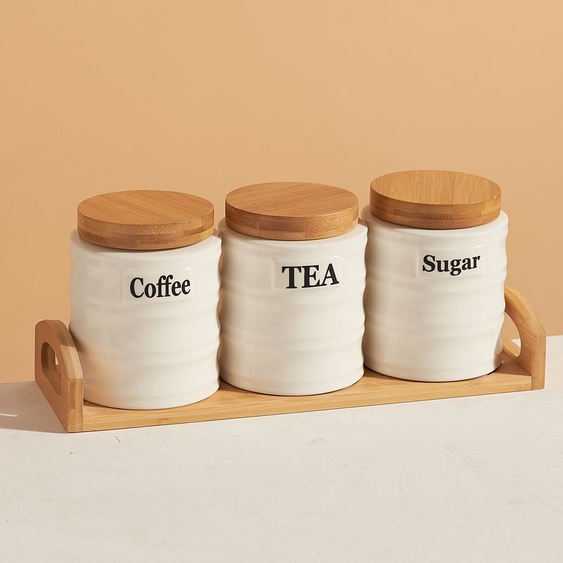 3個セット セラミック保存容器 竹製蓋付き コーヒー・砂糖・ - Kitchen Baking Canisters のレビューと価格