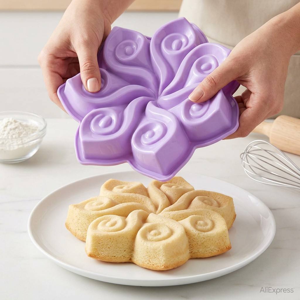 大きな花の形をしたシリコンケーキ型、スパイラルスワールベーキ - Kitchen Baking Store のレビューと価格