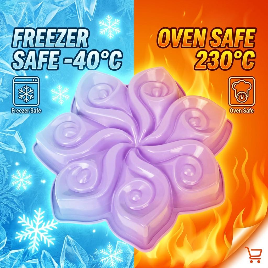 大きな花の形をしたシリコンケーキ型、スパイラルスワールベーキ - Kitchen Baking Store のレビューと価格