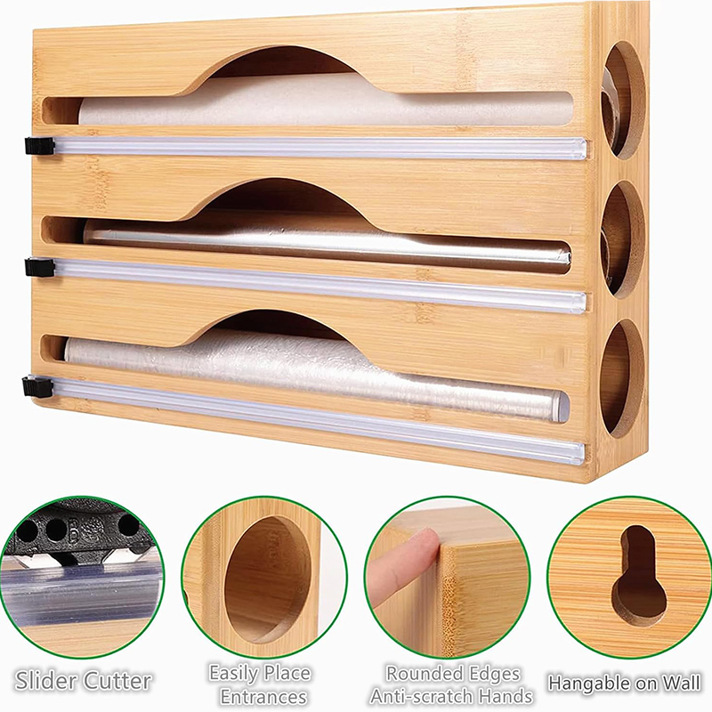 3 in 1竹製ホイルラップカッティングボックス壁掛け収納バ - Kitchen Baking Tray Storage のレビューと価格