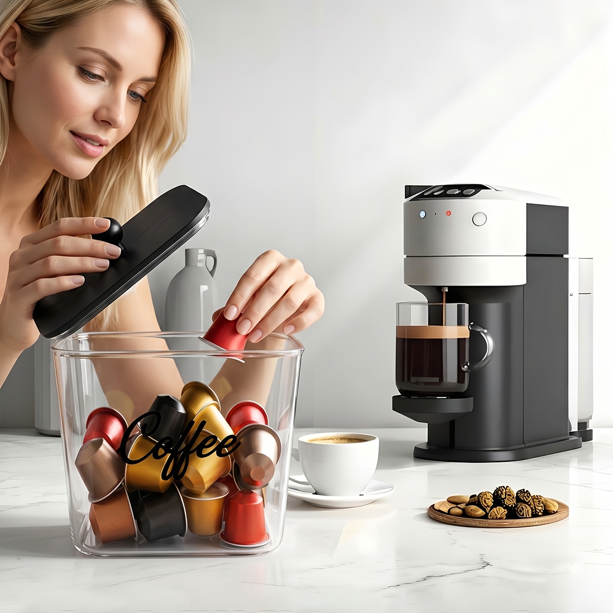 蓋付きコーヒーポッドホルダー プラスチック製収納ボックス K - Kitchen Baking Tray Storage のレビューと価格