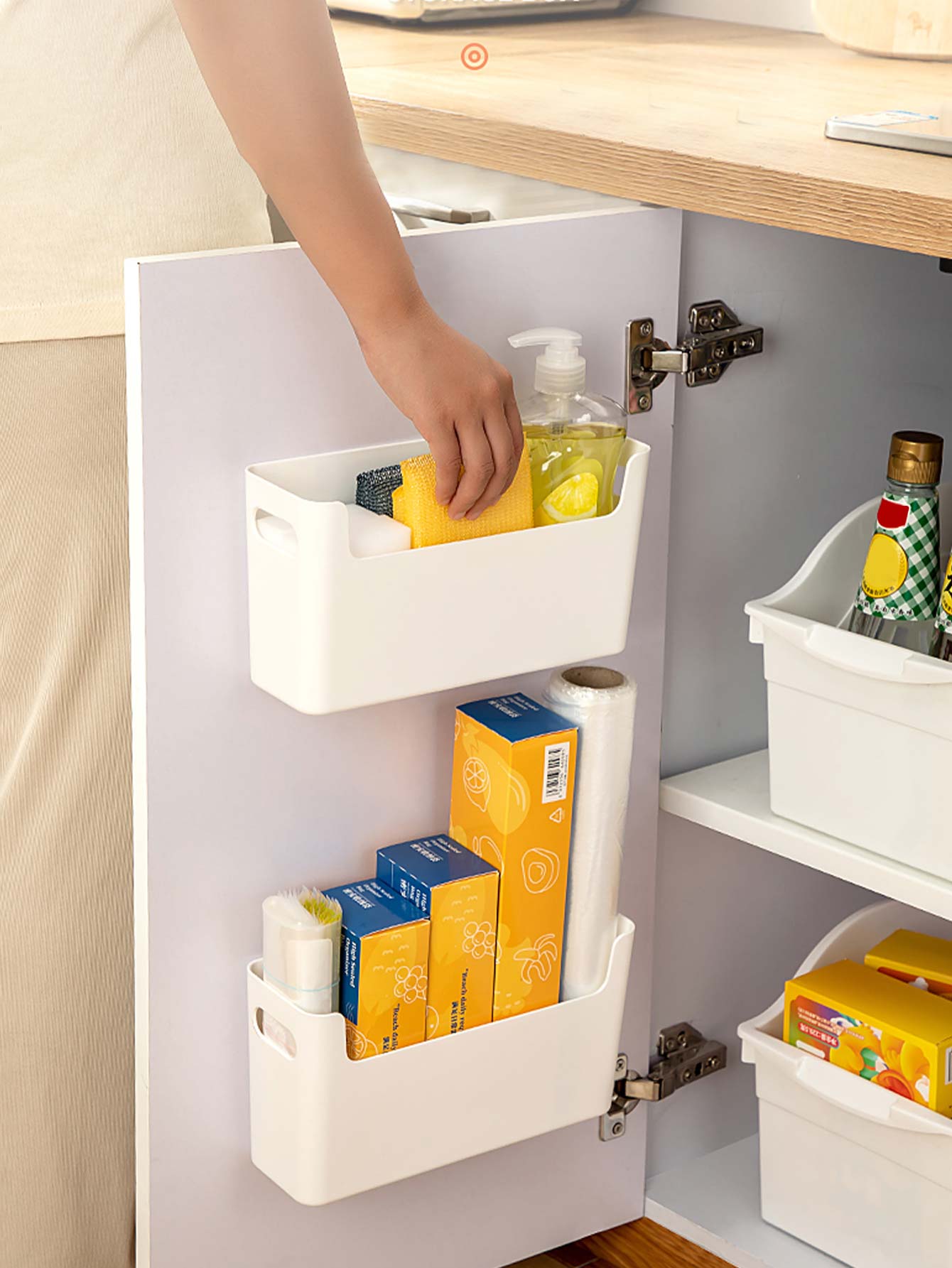 パンチフリーキャビネットドアオーガナイザープラスチック壁掛け - Kitchen Baking Tray Storage のレビューと価格