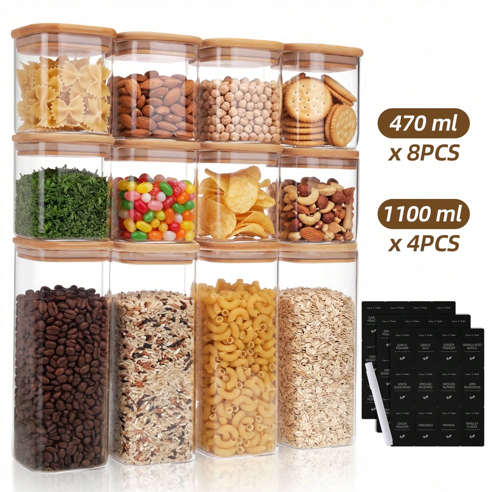 Tomnk 12個入りガラス製食品保存容器（蓋付き）、小麦粉 - Kitchen Baking Canisters のレビューと価格